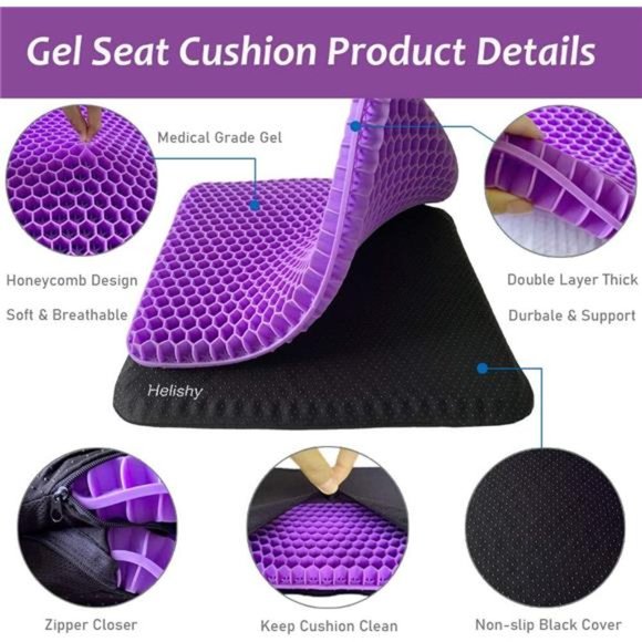 Gel Seat Cushion, Double Thick Gel Cushion for Long Sitting with Non-Slip Cover - Picture 6 of 7